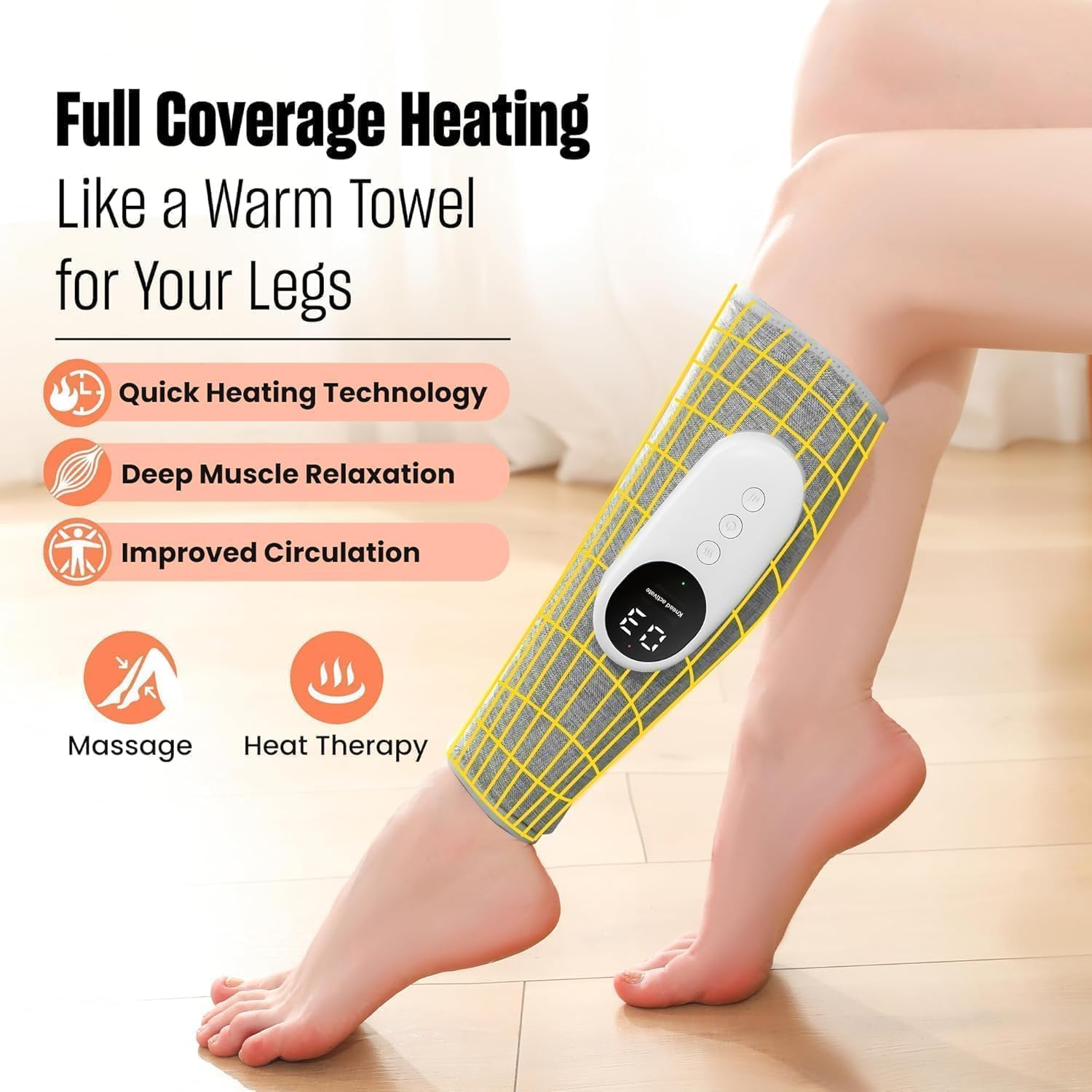Leg Massager for Circulation and Pain Relief, Calf Air Compression Massager with Heat, Leg Massager with 3 Intensities, 3 Modes, Easy to Use, Muscle Relaxation, Gifts (Grey-1 Pcs) image number 2
