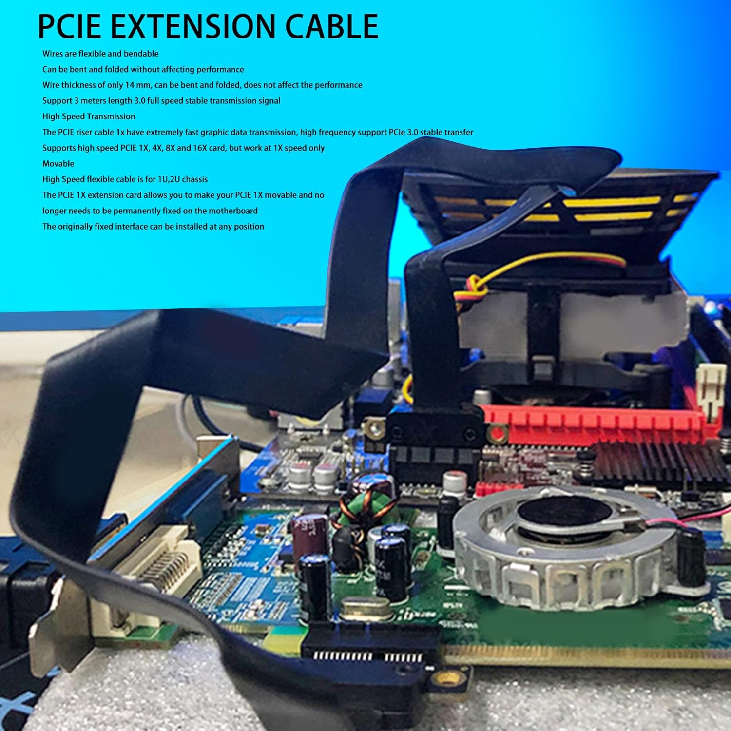 PCIE 3.0 Extension Cable, 30CM / 11.8In Pcie 3.0 1X Riser Cable, Dual 90 Degree Ribbon Adapter for Sound Cards, Network Cards, Data Cards, Graphics Cards, Adapter Cards image number 5