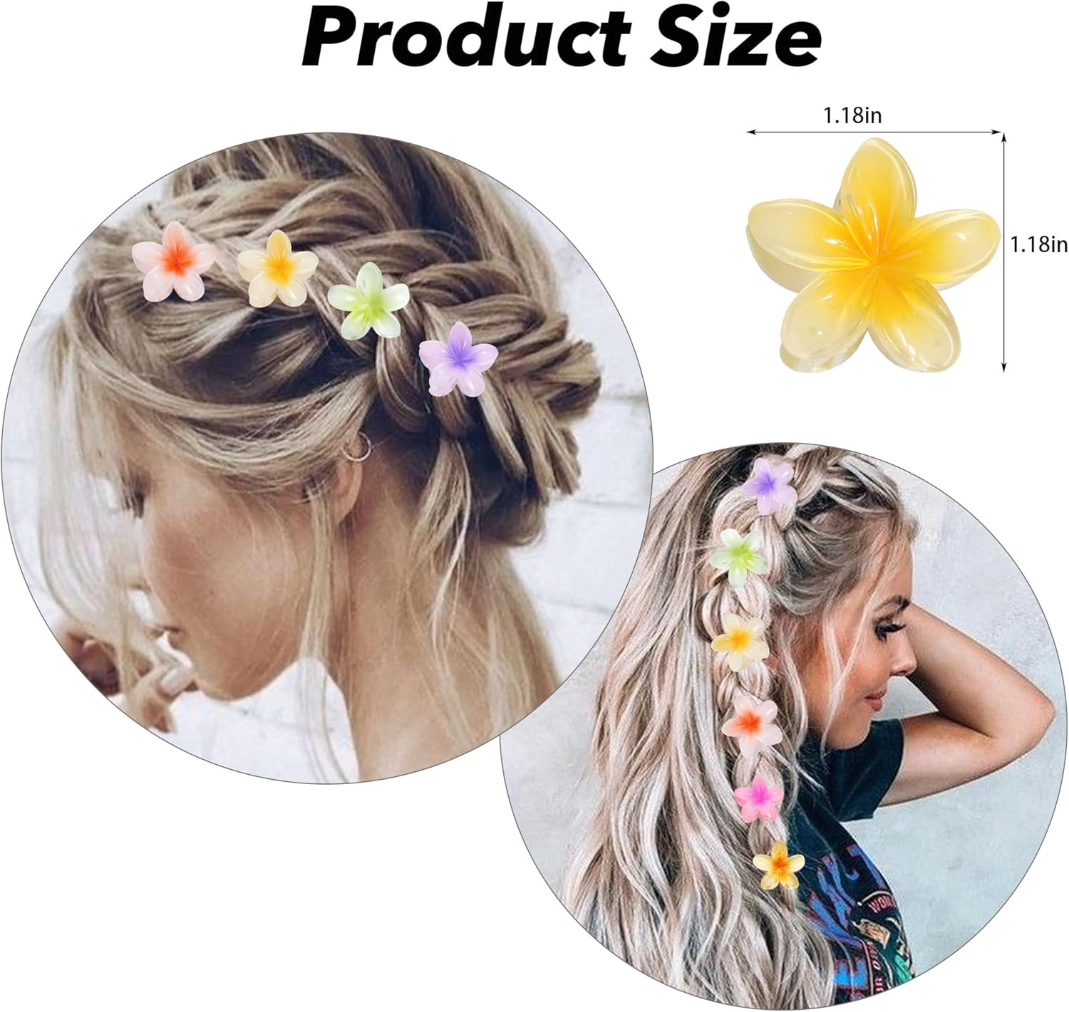 Pack of 15 Flower Hair Clips, Flower Hair Clips, Hawaiian Hair Clip Flower, 4 Cm Small Plumeria Flower Claw, Thin, Thick, Curly Hair for Women, Non-Slip Hibiscus Hair Clips, Hair Accessory image number 2