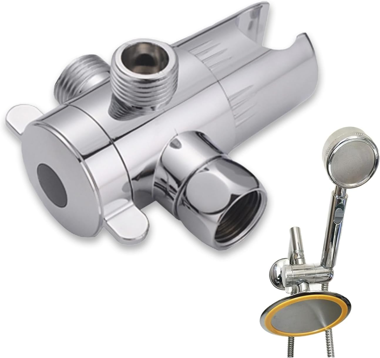 YAFIYGI 3 Way Shower Diverter Valve 1/2&rdquo; Three Head Splitter Adapter and Fixed Spray Head with Handheld Cradle Bathroom Accessories for Hand Universal Shower System Replacement (Silvery) image number 3