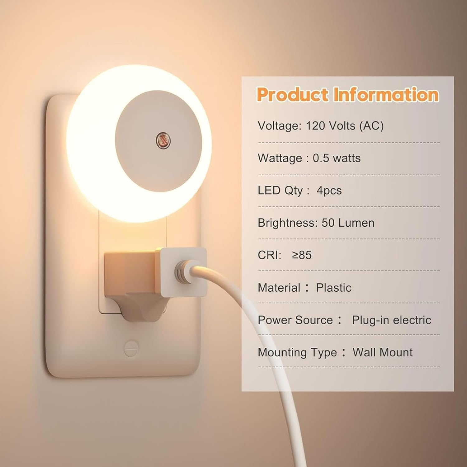 2 Pack LED Plug-In Night Light | Warm White Eye-Friendly Soft Light | Low Energy for Bedroom Kitchen Stairs Kids' Room