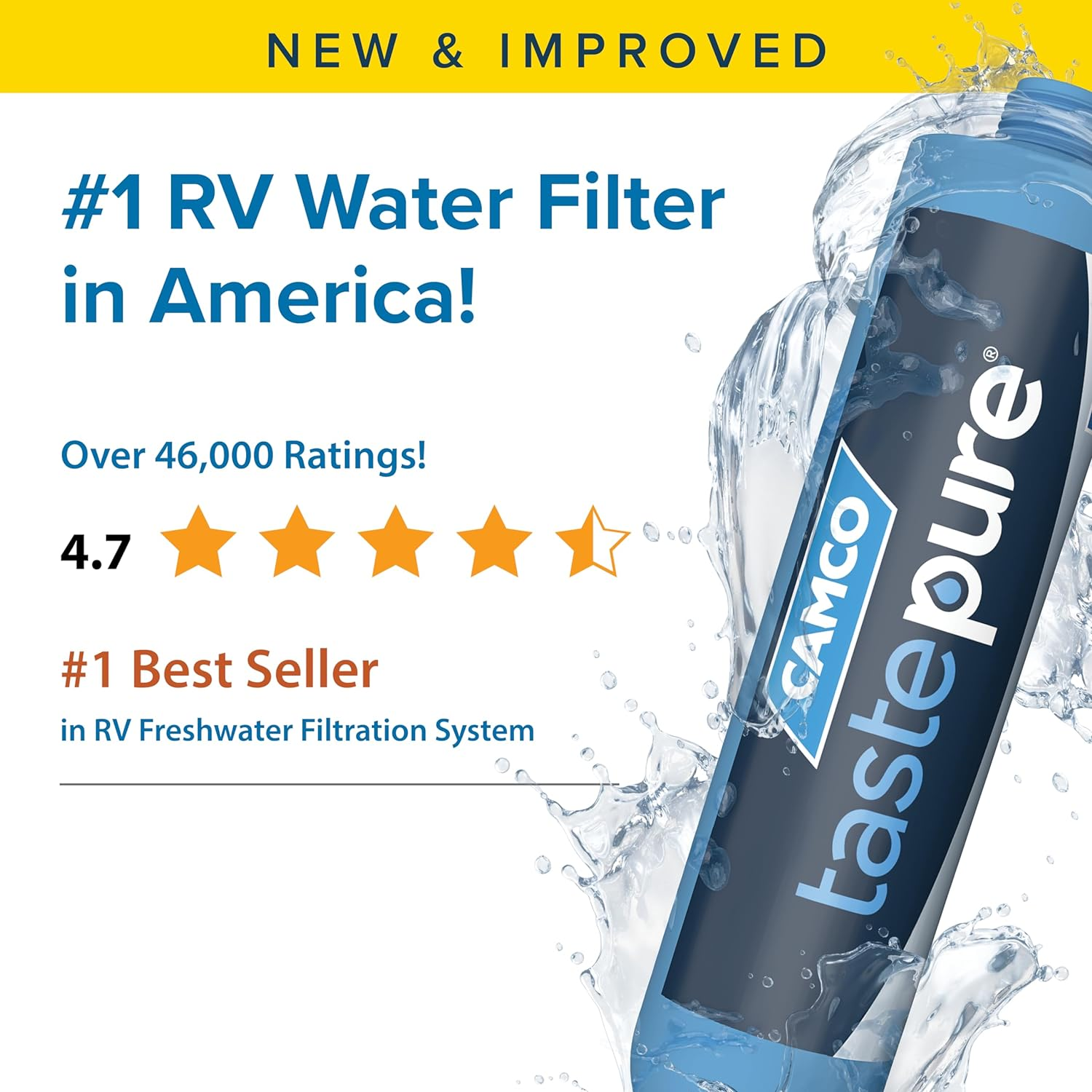 Camco Tastepure RV Water Filter - Advanced Inline with Flexible Hose Protector - GAC & KDF - Made in USA - Camping Essentials for Fresh Drinking Water (40043) image number 1