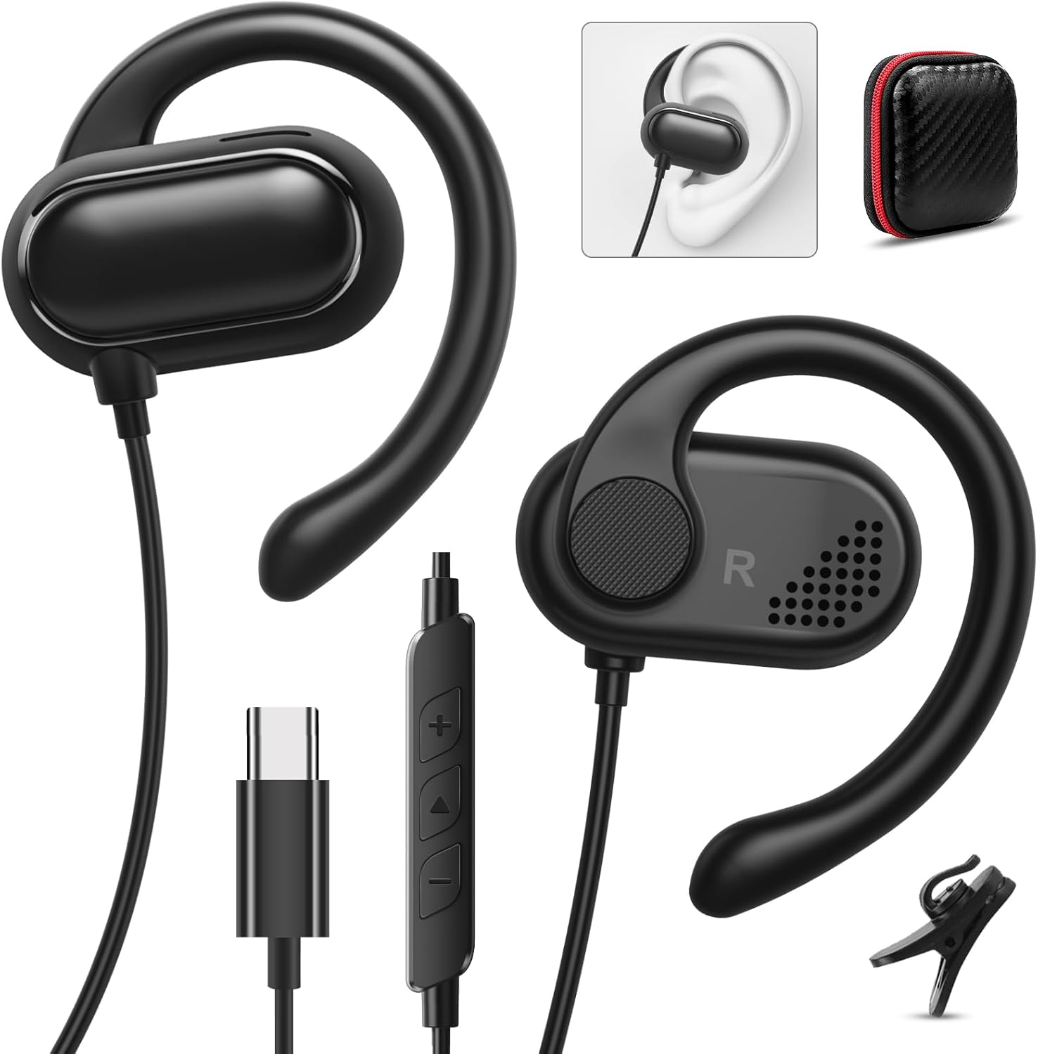 USB C Headphones Over-Ear Buds Hooks Wired Earbuds &Mic for Sports Running Volume Control, USB Type C Open Ear Headset for Ipad Air Pro 2024 Iphone 15 Samsung Galaxy S24 S23 S22 S21 Oneplus 12 Pixel 8 image number 1