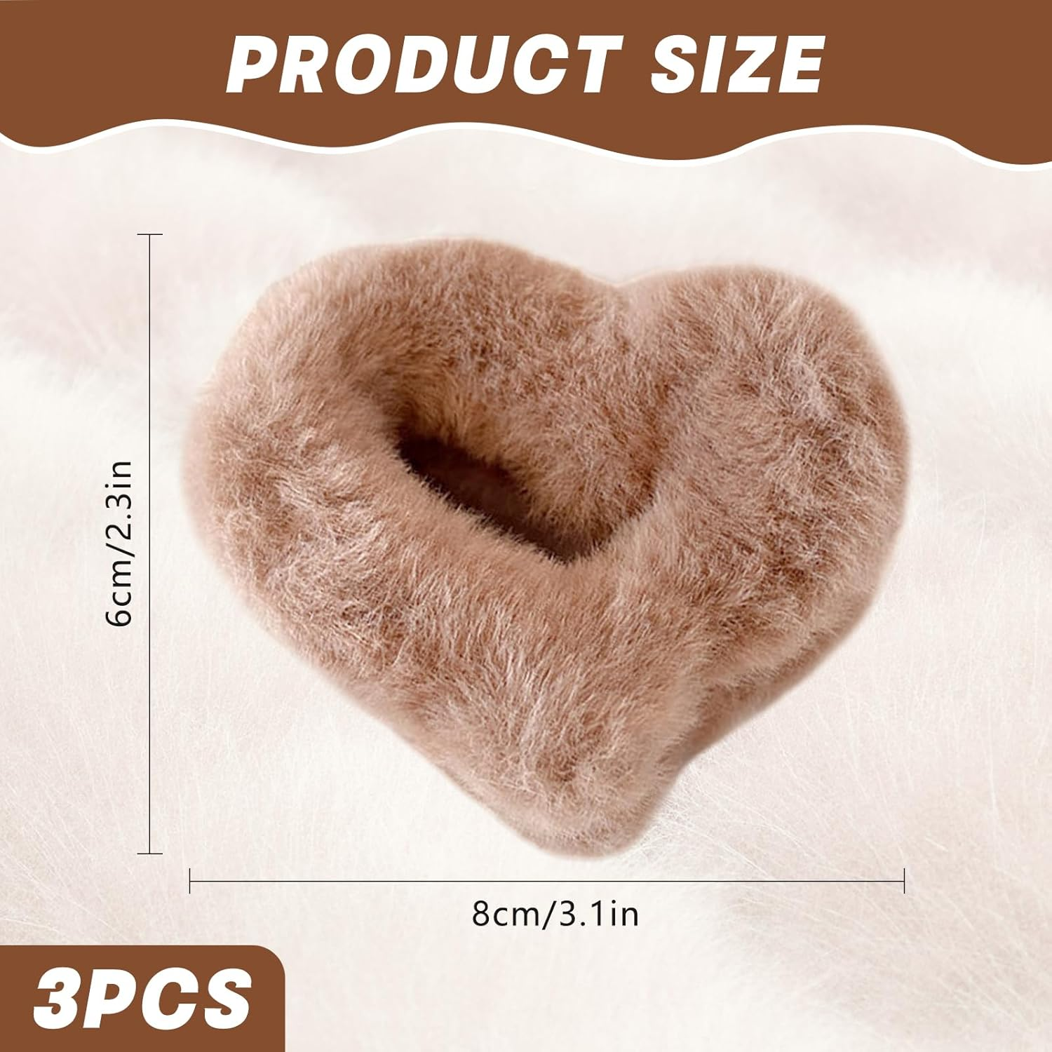 3 PCS Heart Shaped Plush Clip,Plush Hair Clips for Thick and Thin Hair,Faux Fur Hair Claw Clips Plush Hair Catch Barrette Jaw Clamp,Fluffy Plush Hair Claw Clips for Women and Girls image number 3