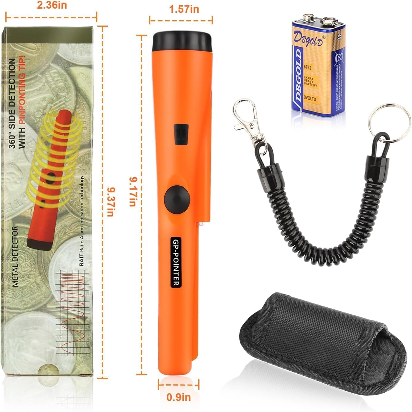 Metal Detector Pinpointer, Waterproof Handheld Convenient Pin Pointer Wand with Battery and Holster, 360&deg;Scanning Locating Gold Coin Silver Jewelry image number 1
