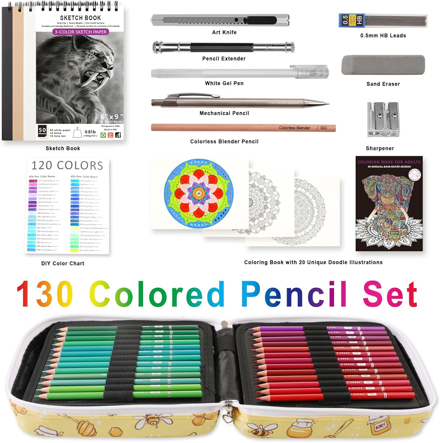 HIFORNY 130 Colored Pencils Set for Adults Coloring &ndash; 120 Colors Coloring Pencils with Extras,Artists Soft Core,Drawing Pencils Art Craft Supplies for Adults Beginners Kids image number 6