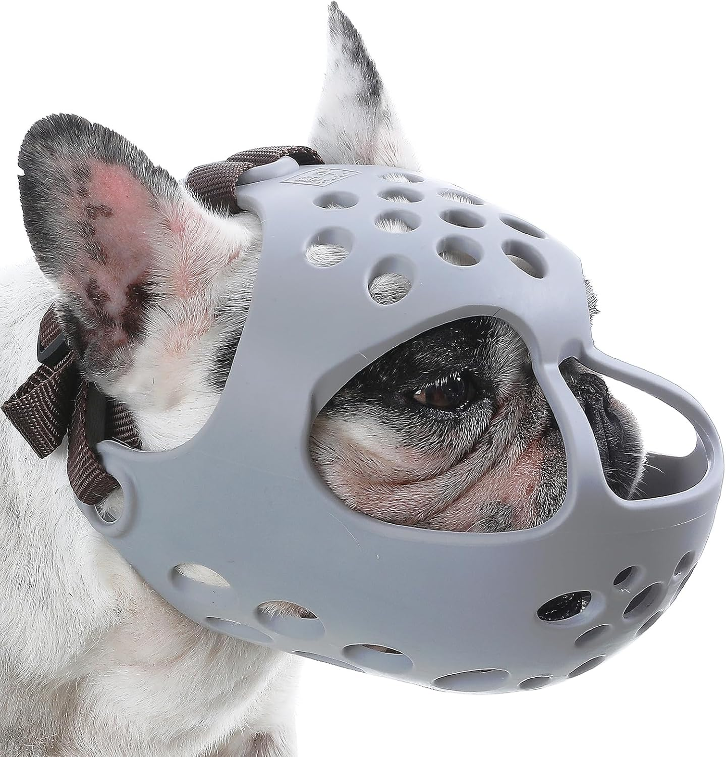 BARKLESS Short Snout Dog Muzzle, Soft Silicone Flat Faced Muzzle for French Bulldog Shih Tzu and Pug for Biting Chewing Licking and Grooming, Allows Panting