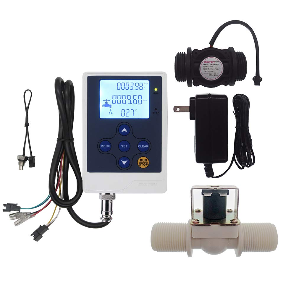 DIGITEN Water Flow Control LCD Display+G1 Flow Sensor Meter+G1 Solenoid Valve+12V Power image number 1