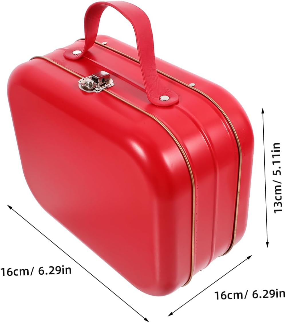 Portable Tinplate Suitcase Box Keepsake Jewelry Travel Box Small Storage Container Handle image number 1