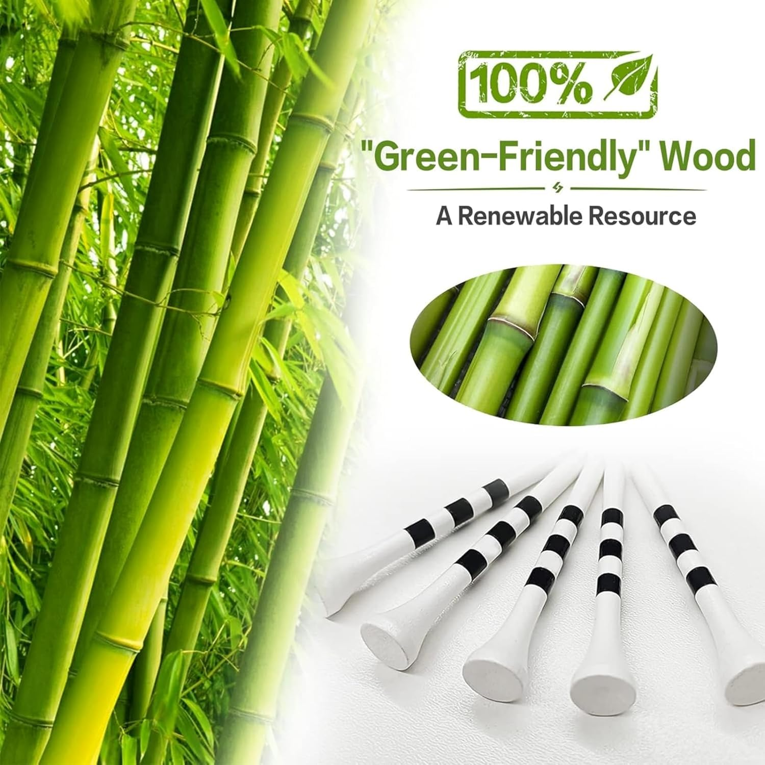 GAIVEK 100 Pcs Natural Wood/Bamboo Golf Tees 70Mm, Durable Biodegradable Reduce Friction & Side Spin, More Durable and Stable Golf Tees image number 6