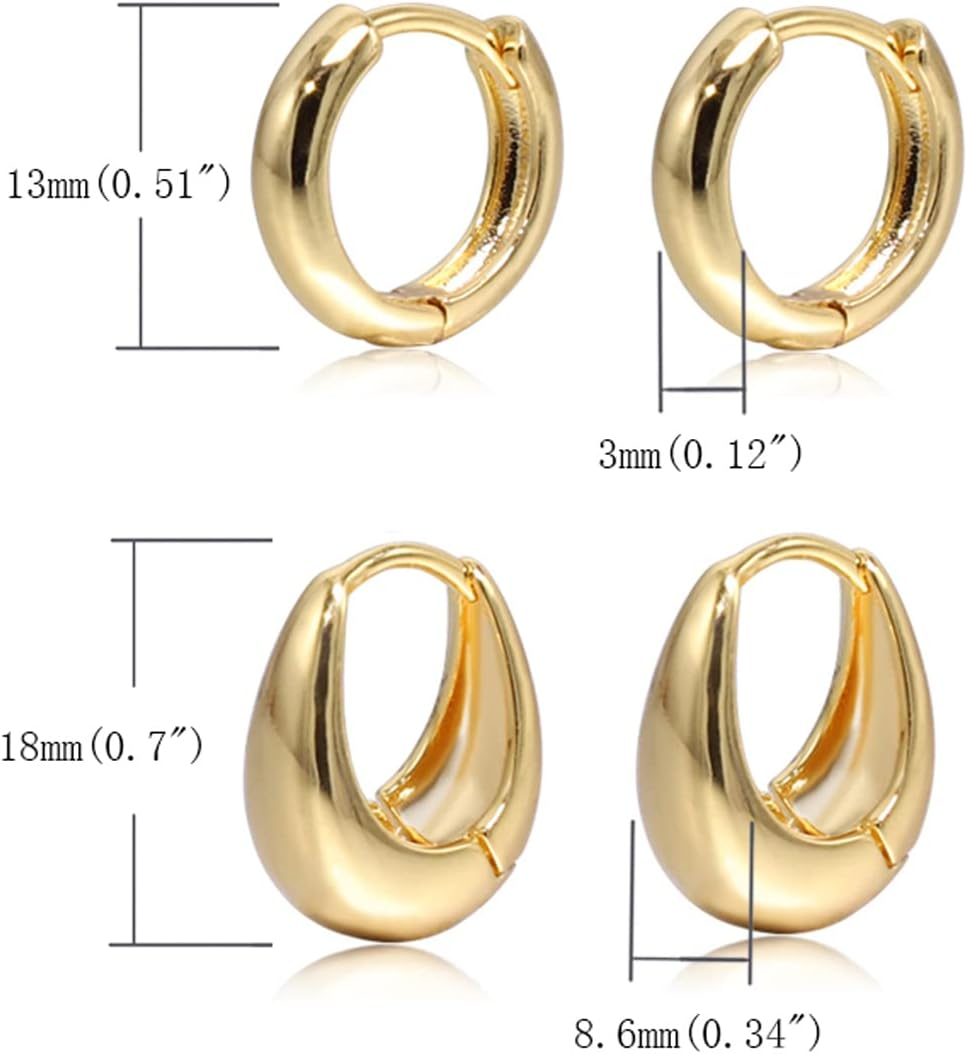 2 Pairs Small Hoop Earrings for Women 18K Gold Plated Hoop Huggie Earrings for Women (Set 5-2 Pairs) image number 2