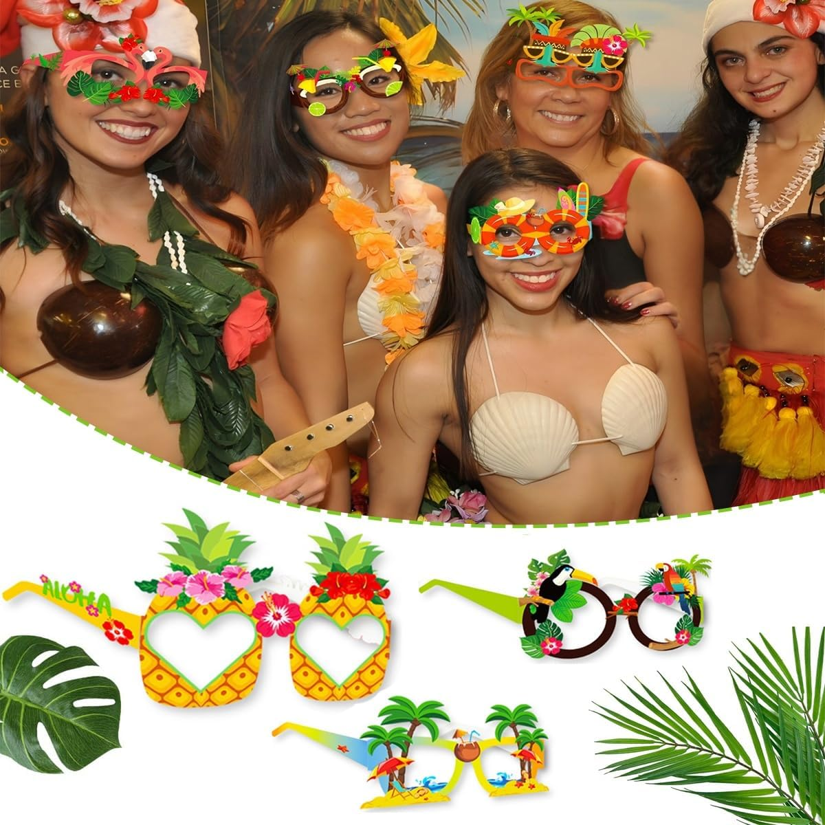 16 Pairs Funny Hawaiian Sunglasses - Tropical Beach Party Supplies, Kids Gifts & Photo Props - Summer Fun Glasses for Adults - Hawaiian Luau Party Favors image number 1
