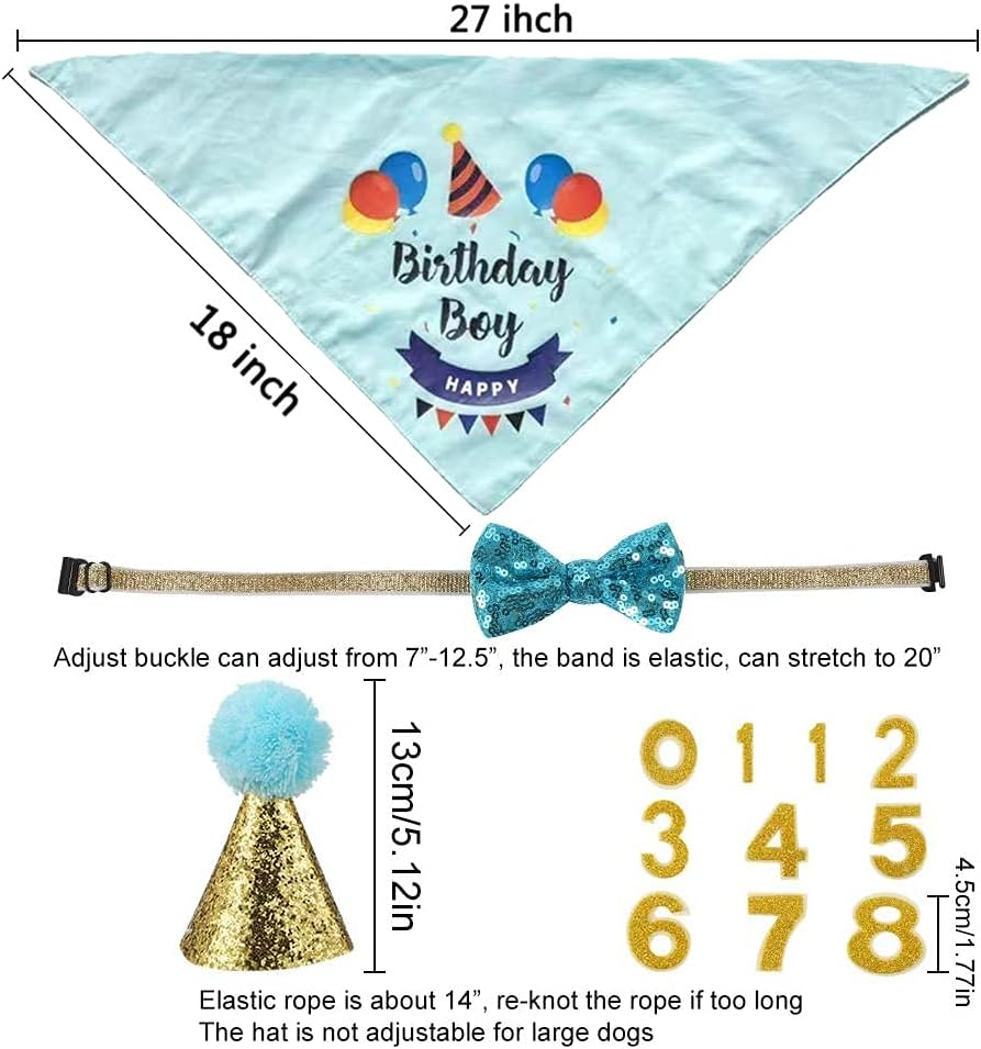 DGBAY Dog Birthday Bandana, Hat, Bow Tie & Banner Set - Blue - Cotton - Medium/Small Dogs & Cats - Costume Accessory Set image number 1
