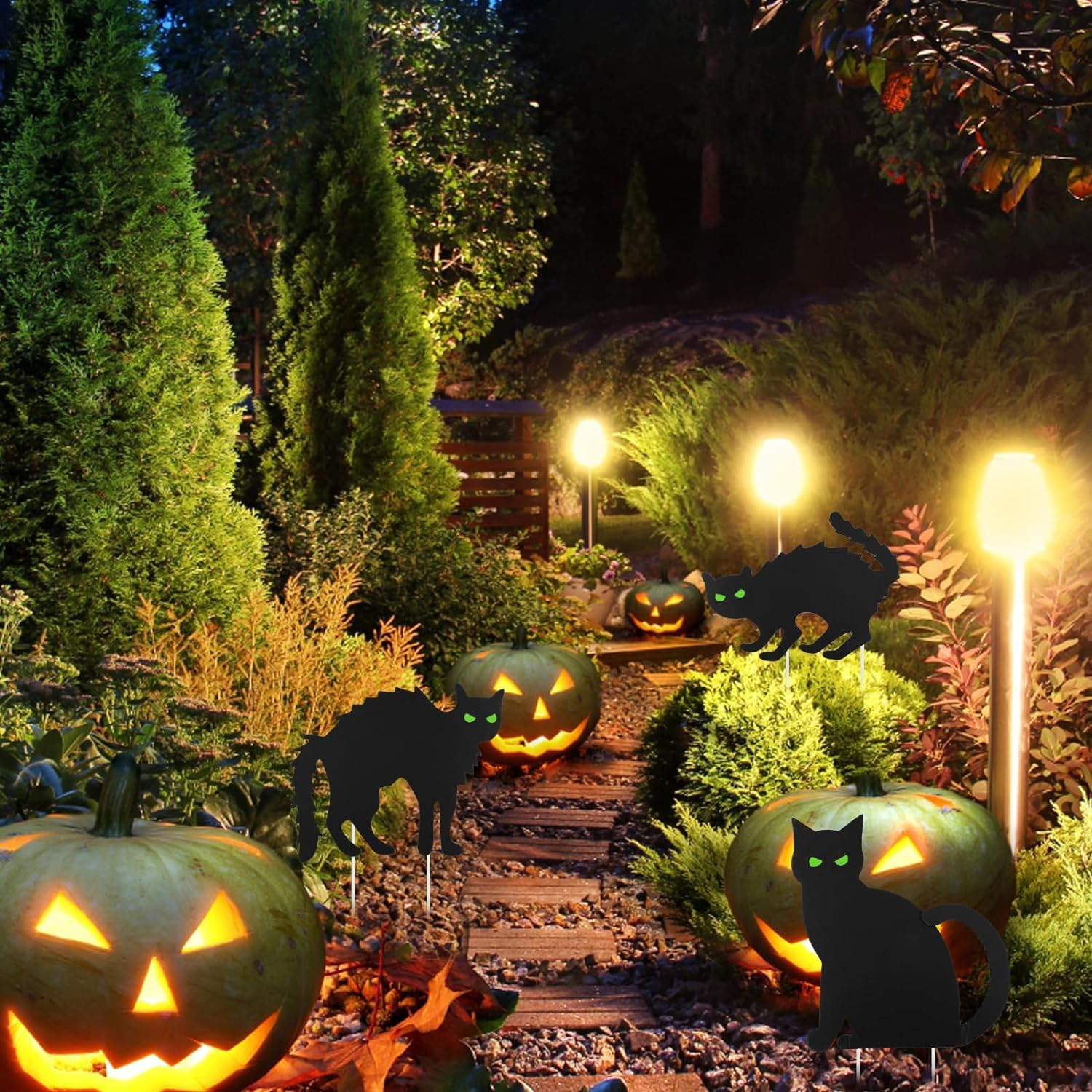 Halloween Outdoor Yard Decorations Signs, 6PCS Reflective Scary Black Cat Halloween Decoration Outdoor, Scary Family Home Front Yard Lawn Sign, Plastic Decoration for Halloween Party image number 5