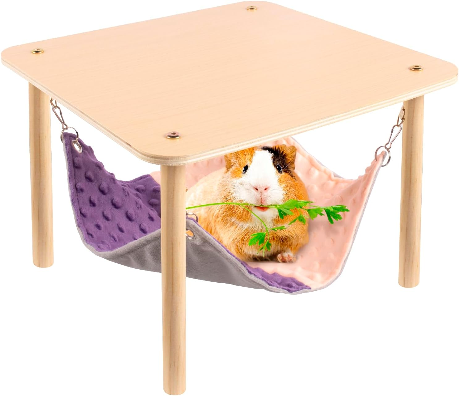 BESNEW Enlarged Guinea Pig Hammock with Wooden Stand,Small Animal Hanging Bed Large Platform for Guinea Pigs Bunny Ferret Hamster Hiding Sleeping 13L X 13W X 11H In image number 2