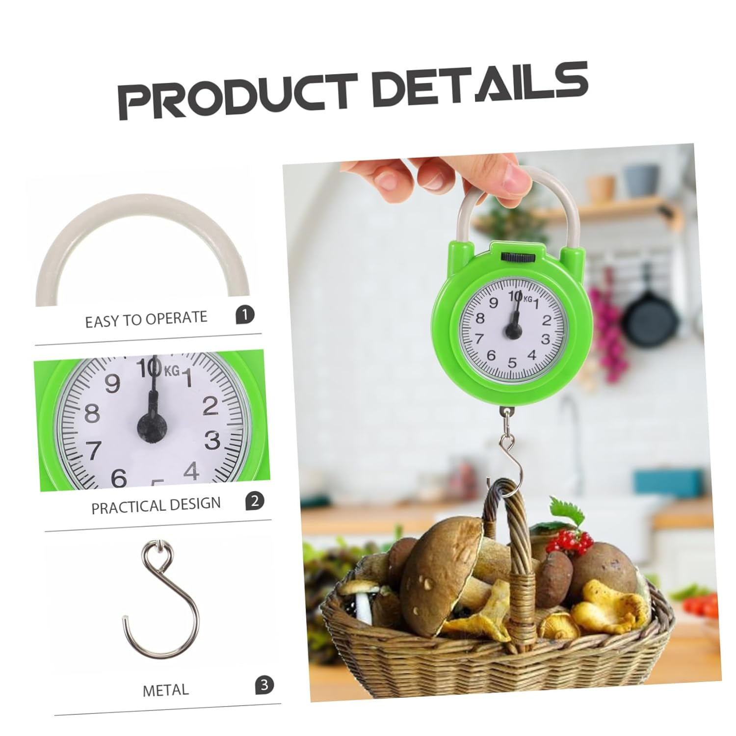 IMIKEYA Manual Travel Luggage Spring Scale Portable Handheld Suitcase Weight Scale with Hook High Precision Small Size Fluorescent Green for Accurate Weight Measurement image number 2