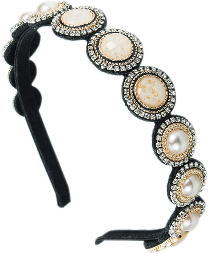 Crystal Rhinestone Headbands Velvet Padded Wide Headwear Diamond Beads Bling Hair Bands Non-Slip Hard Headbands for Women Girls Daily Wear Party Wedding Hair Accessories (Diamondde) image number 2