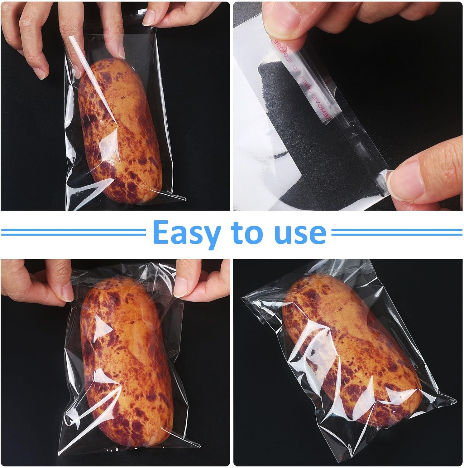 200 Pcs Clear Self Sealing Cellophane Bags,10X15Cm（4X6Inch） Cookie Bags Resealable Cellophane Bag for Packaging Cookies, Candy and Products (Clear, 10X15Cm) image number 4