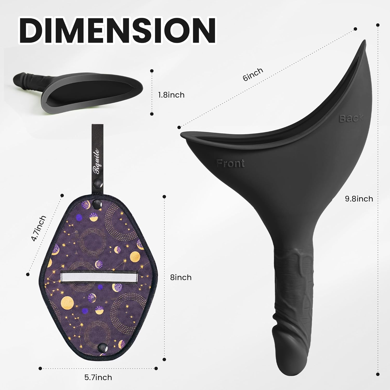 Rquite Female Urinal Pee Cloth Set, Portable Female Urination Device, Reusable Pee Funnel & Rag with Discreet Carry Bag, Silicone Urine Cup for Women Camping Gear Hiking Accessories - Purple image number 2