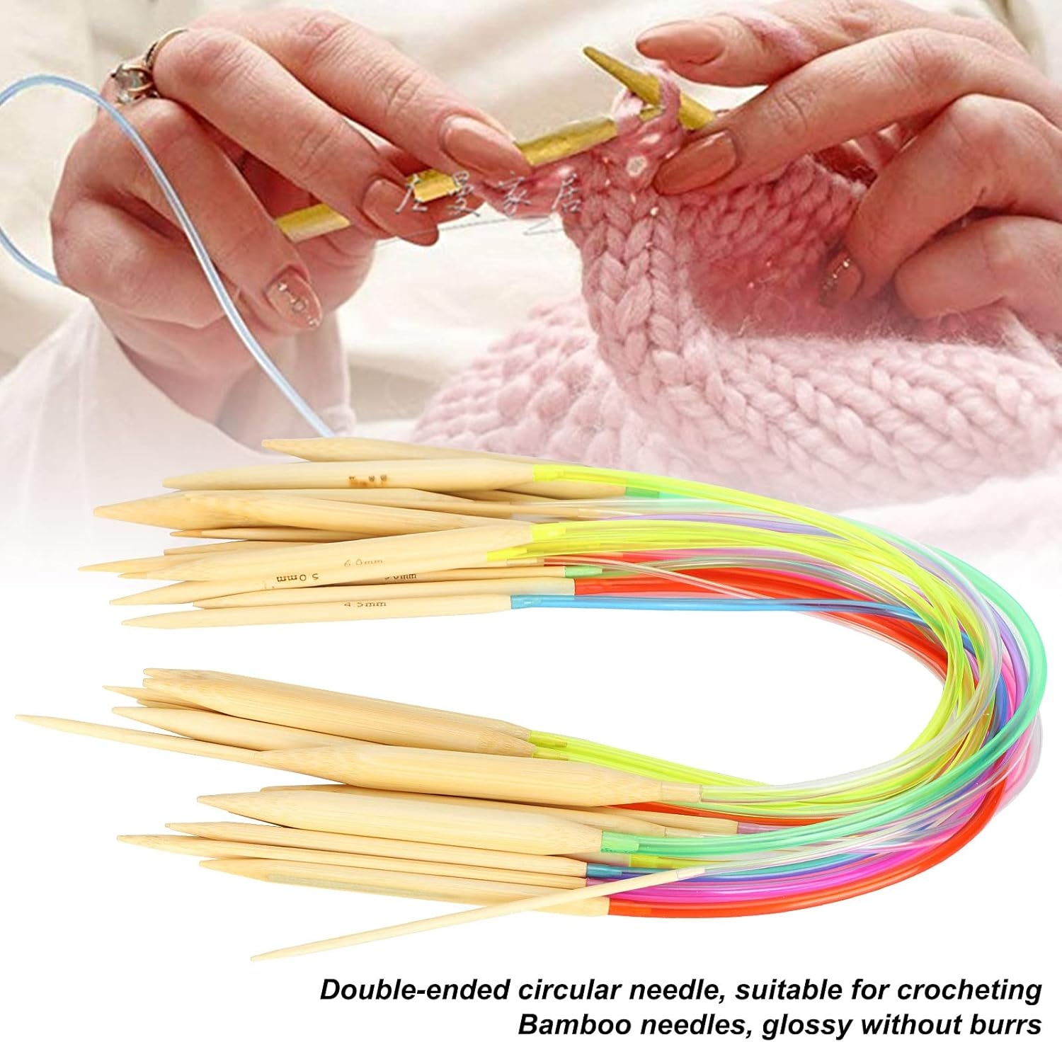 Knitting Needles Set, 18Pcs Circular Needle Bamboo for Knitting Scarves for Sweaters(40Cm+Accessories Bag) image number 5
