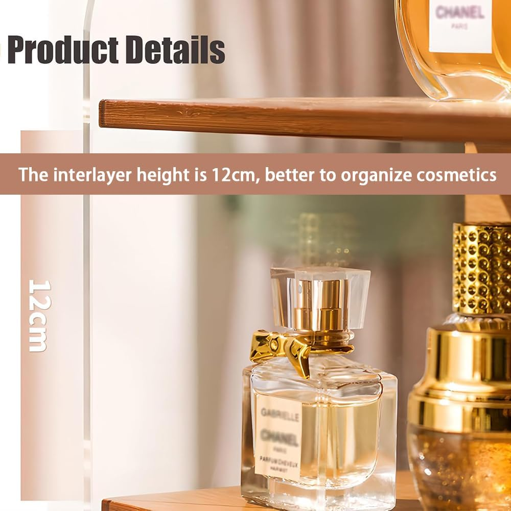 Shukitechi Bamboo Cosmetic Organizer, Large 2-Tier Vanity Storage Shelf for Makeup, Skincare and Bathroom Countertop Organisation, Multi-Purpose Desk and Vanity Organizer image number 1