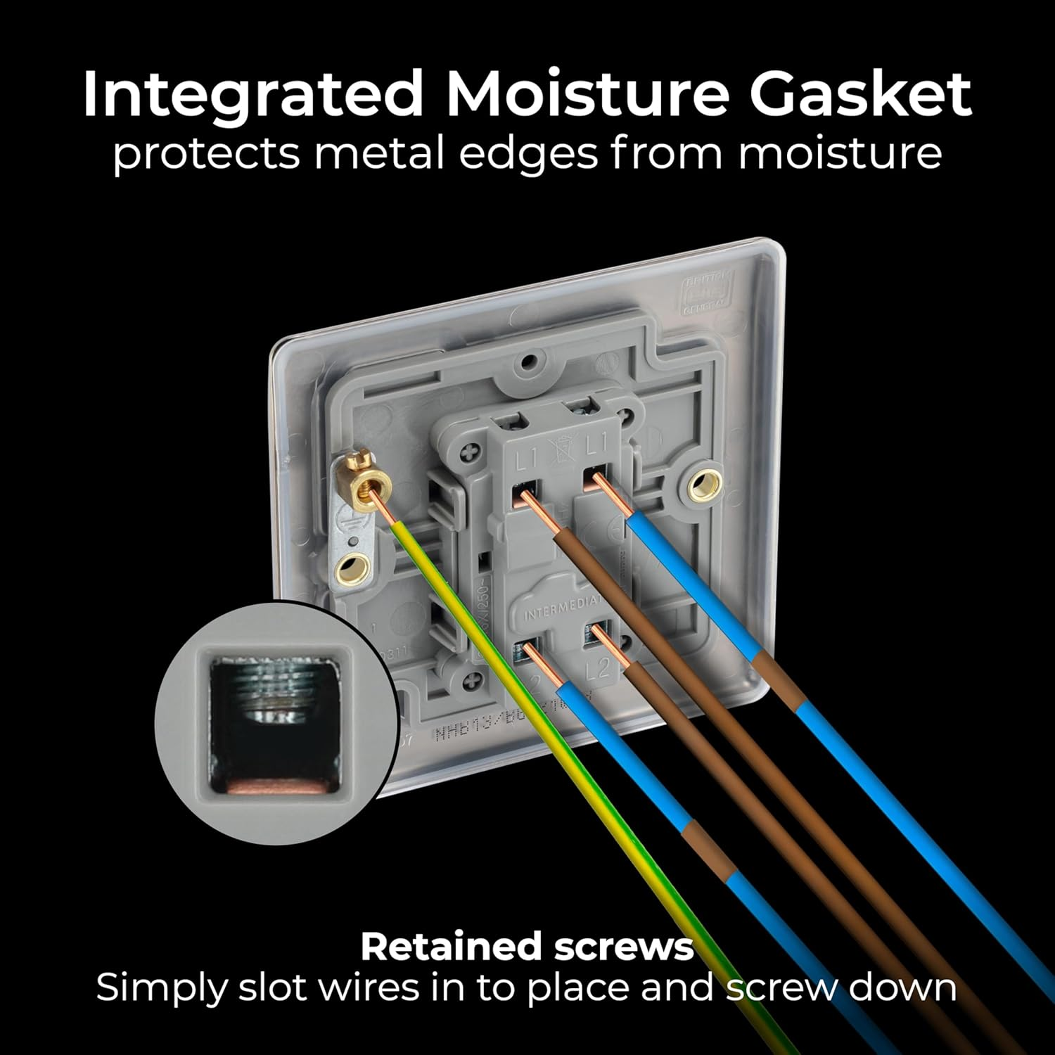 BG Electrical Single Intermediate Wall Light Switch, Raised and Slim Profile, round Edges, Nexus Metal, Antique Brass, 20A, 16AX, NAB13