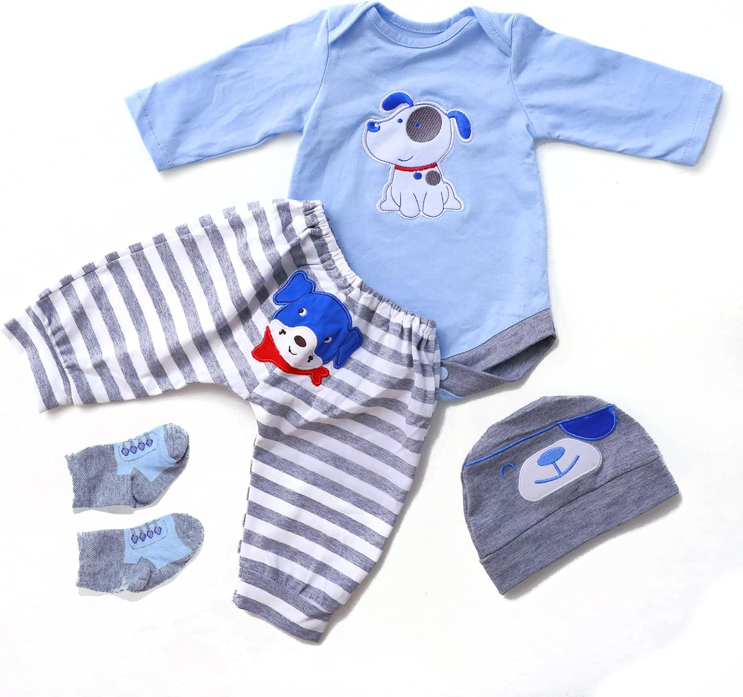 ZIYIUI Reborn Baby Doll Clothes Boy Blue 20-22 Inch Newborn Baby Doll Girl or Boy, 4 Pieces Suit image number 3