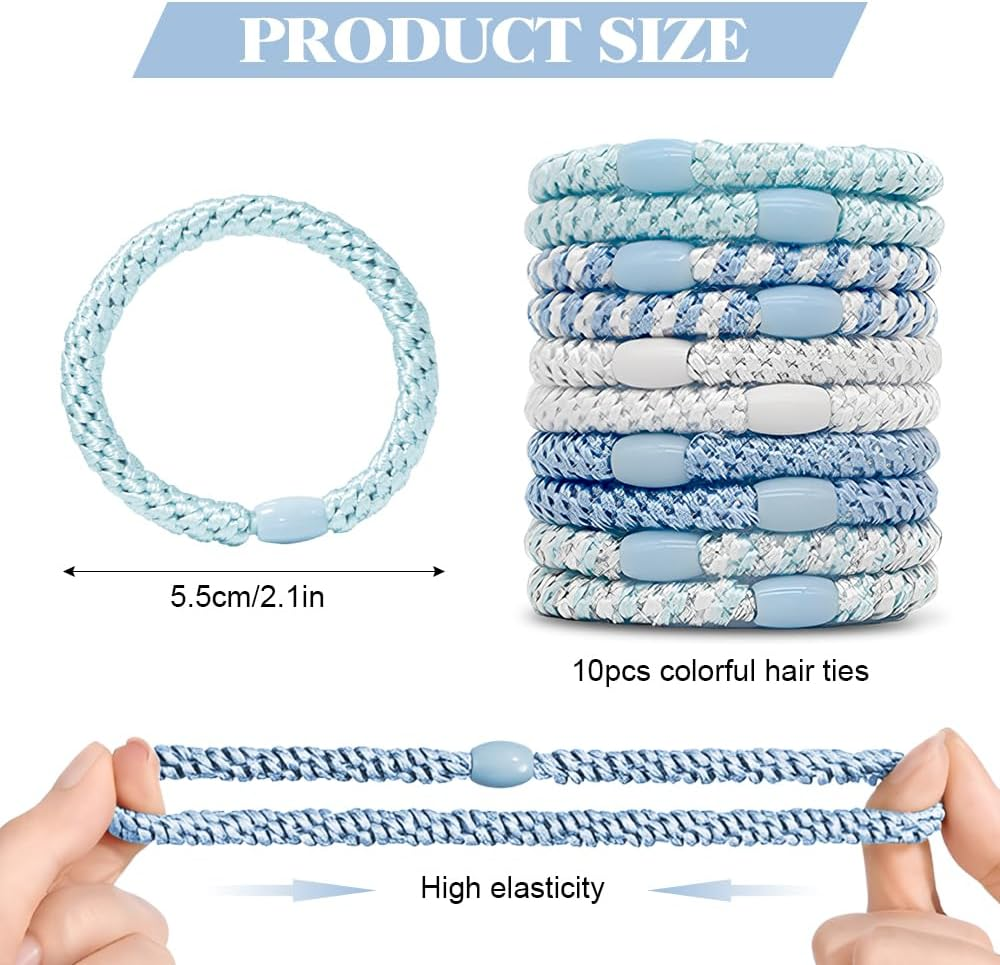 HMCEY Pack of 10 Women'S Hair Bobbles Scrunchies Colourful Tie Hair Elastics Ponytail Holder Hair Bands Multicoloured Suitable for All Hairstyles image number 6