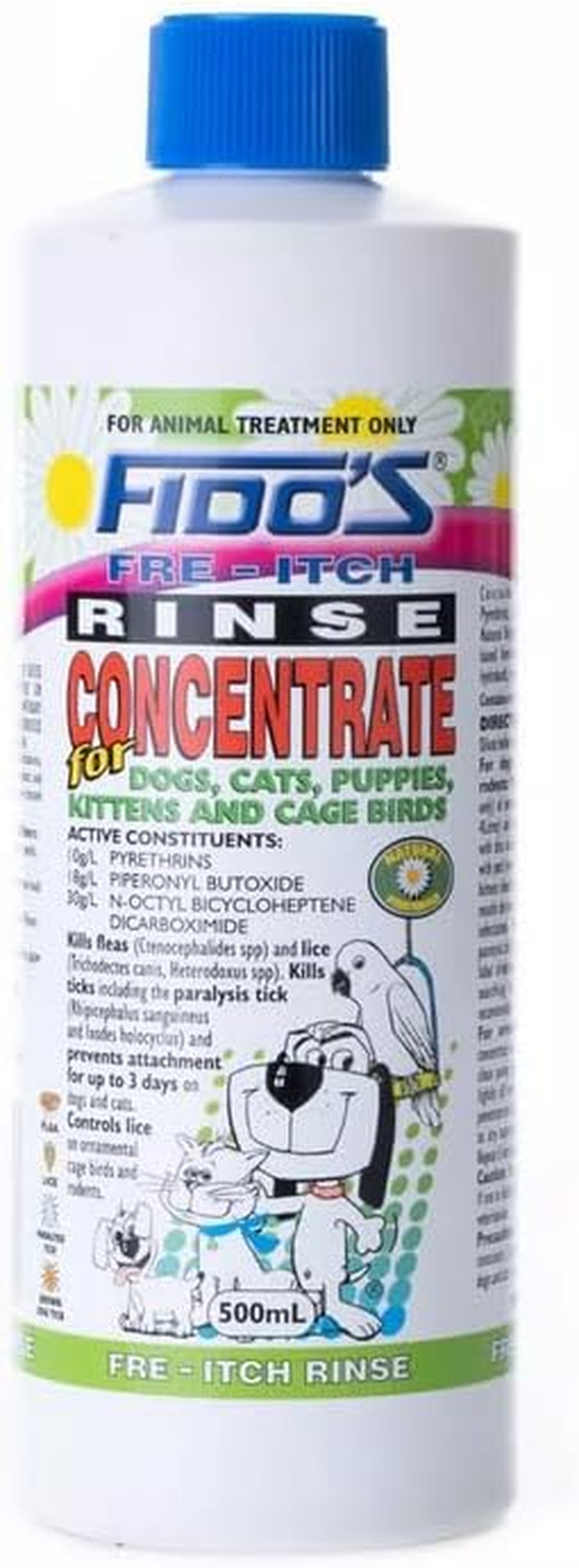 Fido'S Fre-Itch Rinse Concentrate, 500 Ml, Flea and Tick Prevention for Dogs, Cats, Kittens, Puppies, and Cage Birds