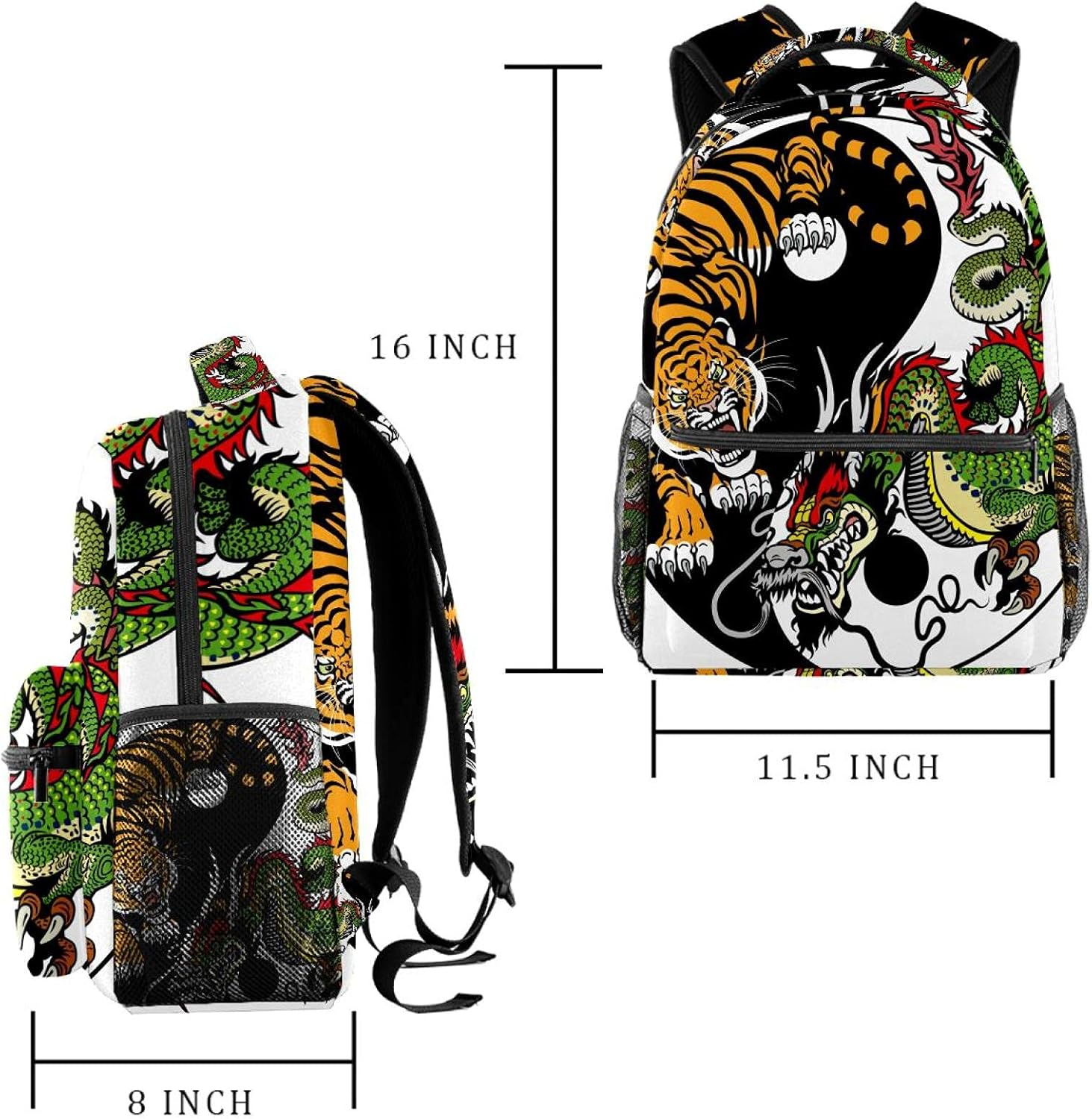 Dragon and Tiger Battle Backpack Students Shoulder Bags Travel Bag College School Tote Backpacks image number 5