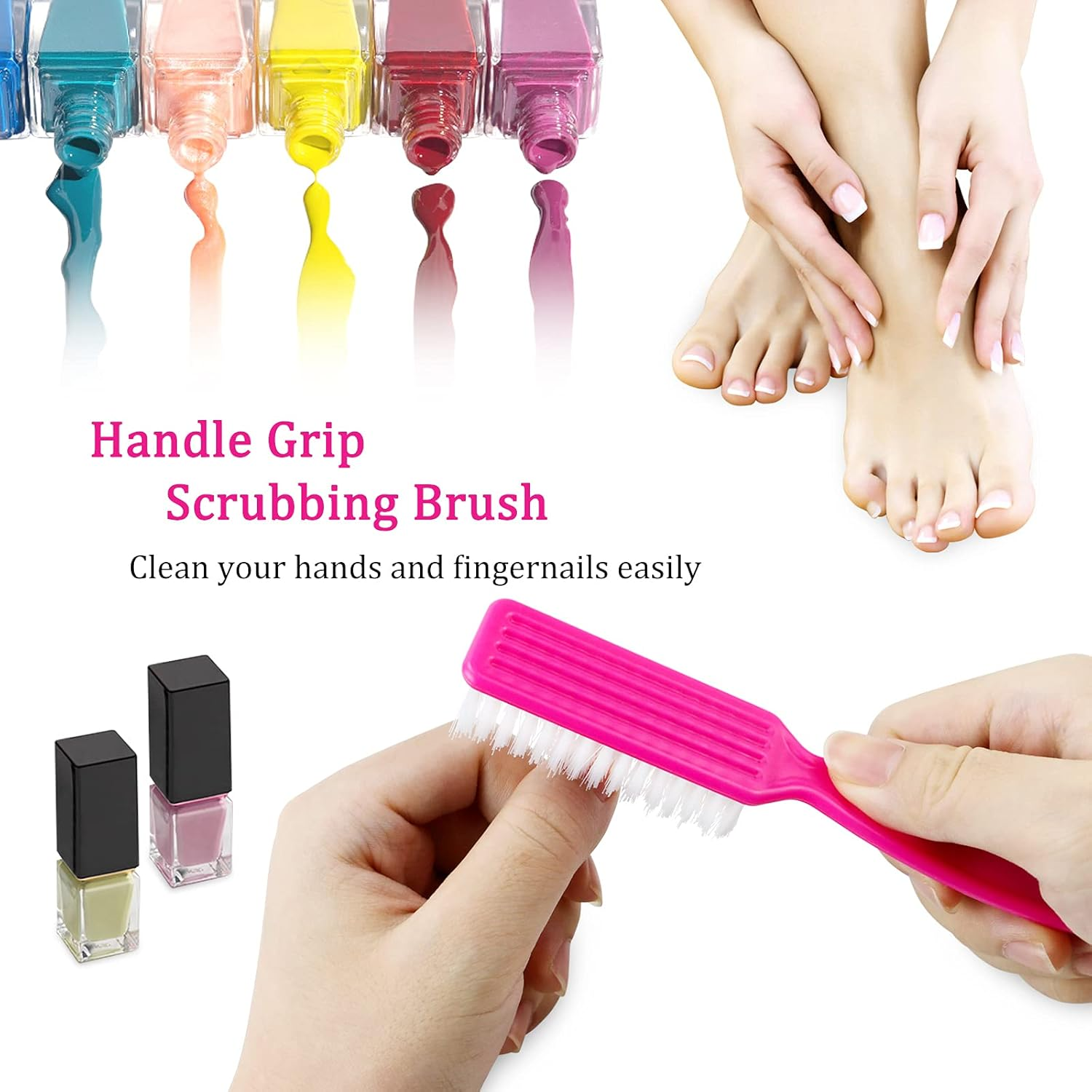 Fyess 25 Pcs Handle Grip Nail Brush Finger Nail Brushes Hand Fingernail Scrub Brush Nail Cleaner Long Handle Pedicure Brushes image number 4