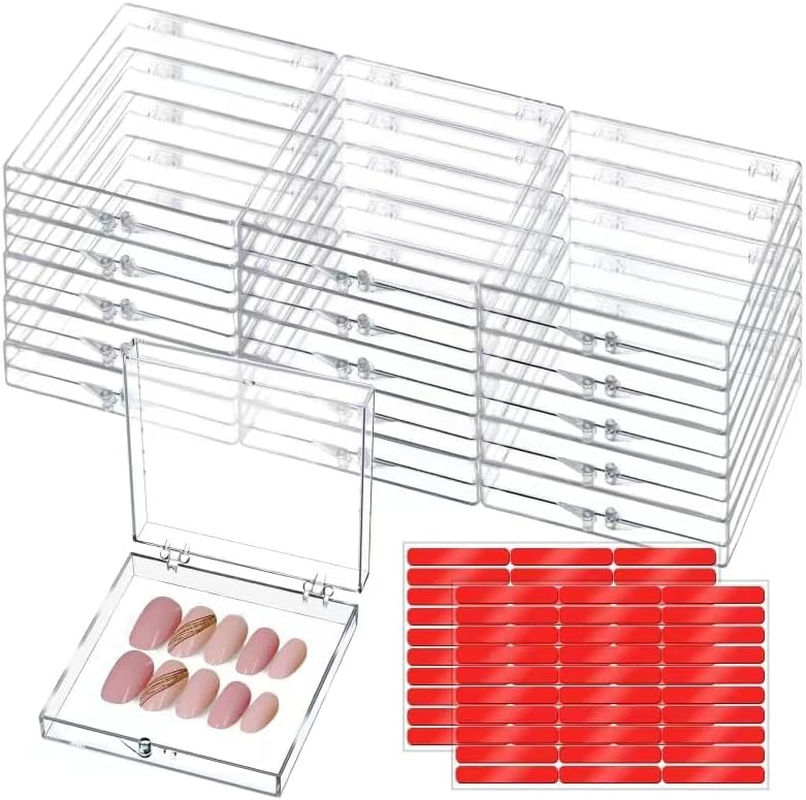 Cloudtrip 15 Pcs Large (8 X 8Cm) Press on Nail Packaging Storage Box and 60Pcs Adhesive Tabs - Acrylic Organizer Case for Artificial Nail for Nail Business Supplies (Clear 15 Pack) image number 5