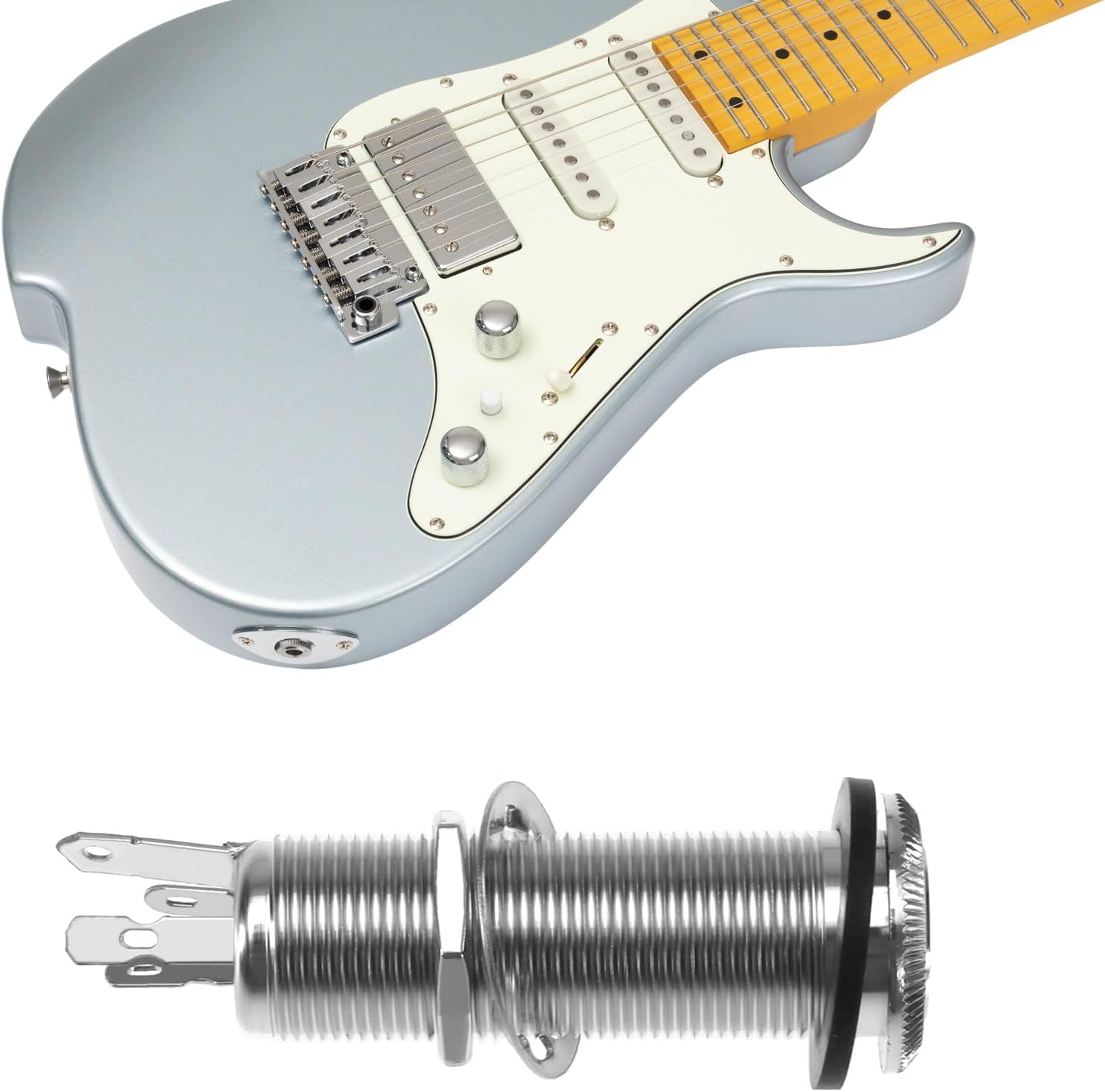 Ecsing 2Pcs 6.35Mm Stereo Barrel Jack Socket with 4 Pin Guitar Bass 1/4" Barrel Jack Cylinder Input Output Jacks Guitar Accessories Copper Silver - Black image number 3