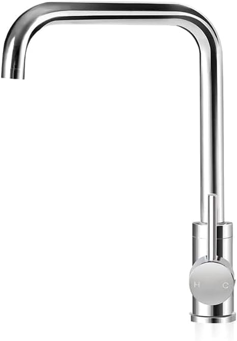 Cefito Kitchen Tap, 360&deg; Gooseneck Sink Mixer Taps Spray Head Rotating Faucet Water Aerator for Home Bathroom Laundry, Brass Body Hot and Cold Switch Silver image number 5