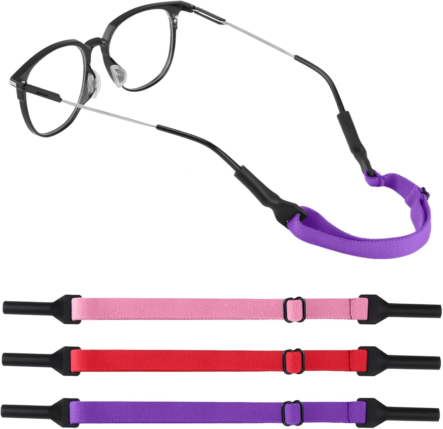 3 Pcs Black Adjustable Glasses Strap, Elasticity Anti-Slip Sport Eye Glasses Strap Suitable for Running Cycling Outdoor Exploration for School-Age Children Sports Enthusiasts