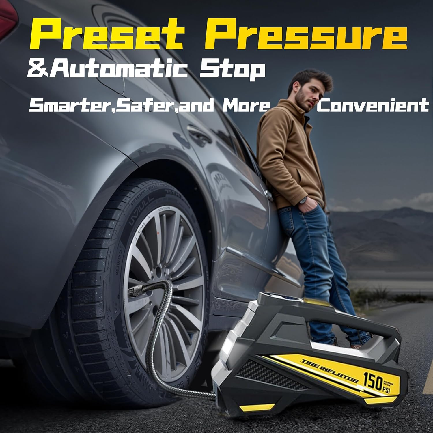 Zumist Tyre Inflator Car Air Compressor - 150PSI Portable Air Pump Car Accessories, DC 12V Fast Inflation Electric Tire Pump with Digital Pressure Gauge, LED Light & Auto Shutoff for Motorcycle, Bike image number 1