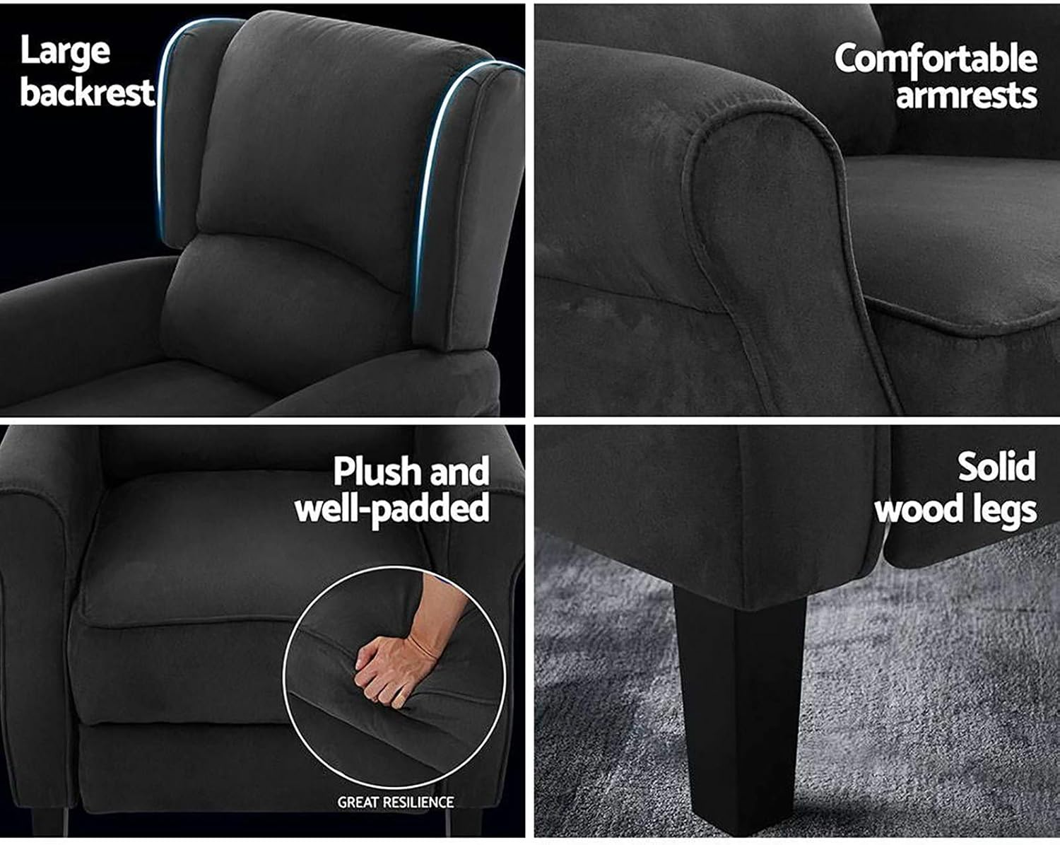 Artiss Recliner Chair Charcoal Fabric Lounge Sofa Armchair, Home Furniture Health Personal Care, Adjustable Backrest Footrest Nursing Feeding