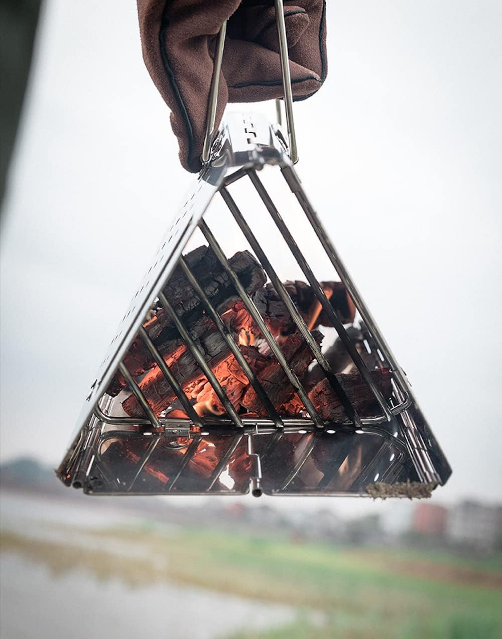 CAMPINGMOON MT-17 Charcoal Starter, Folding Charcoal Strainer, Stainless Steel, for Bbqs, Chimney Effect, Folding image number 6