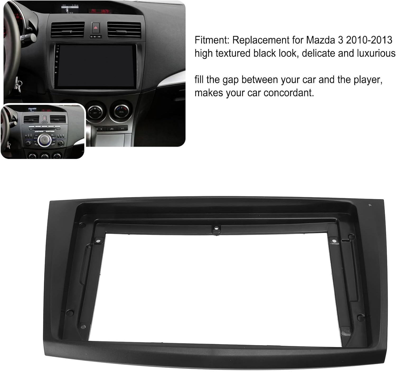 Dash Fascia, Car Radio Fascia Panel Dash Trim Kit, 9In Car Navigation Panel Frame Black Stereo Dash Fascia Replacement for Mazda 3 2010‑2013 image number 5