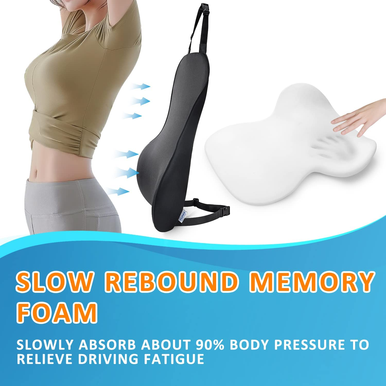 Thin and Light Back Cushion Lumbar Pillow for Home Chair, Office Chair,And Car Seat - Black image number 4