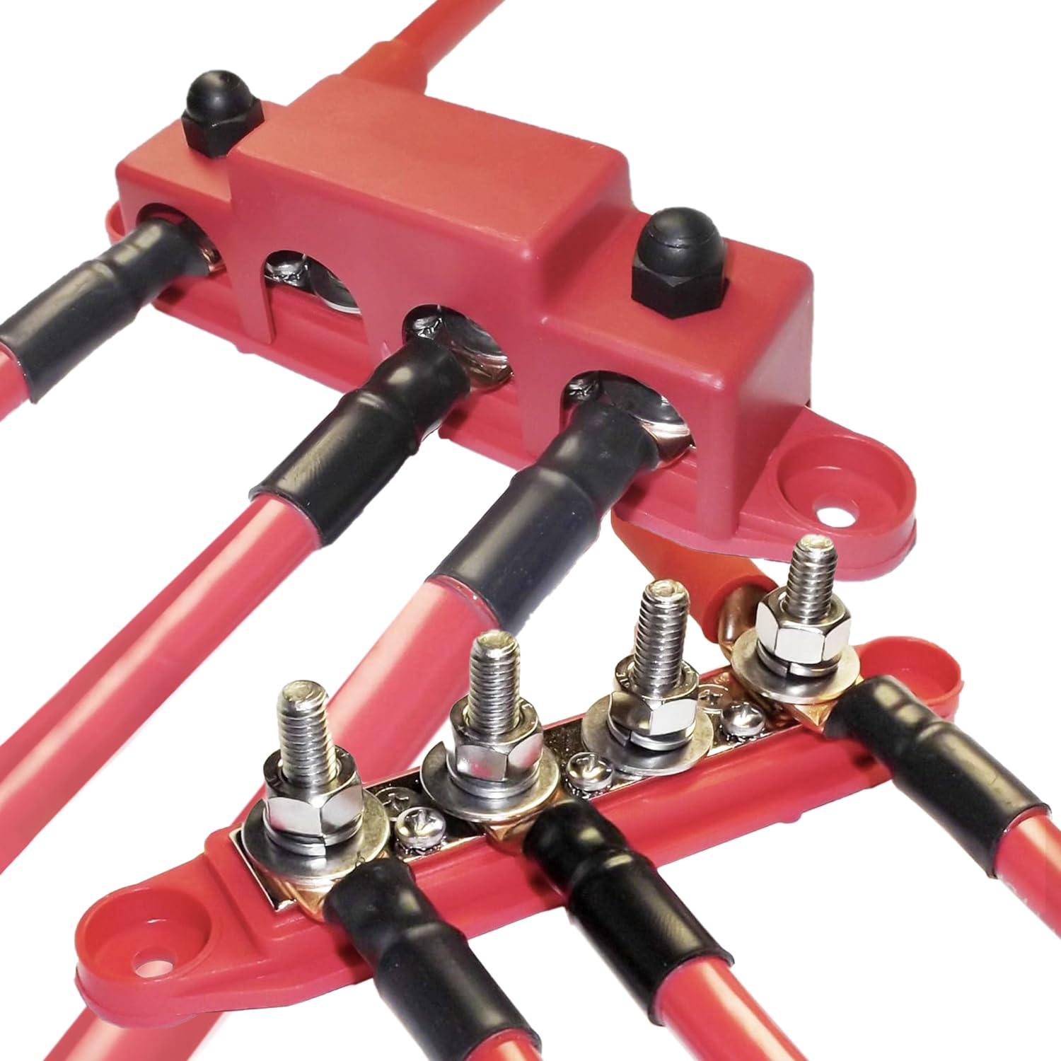 Aikoolwer Power Distribution Block Bus Bar 2 PCS 5/16" M8 250 AMP 12V 24V Automatic Marine Electric Busbar 4 Stud Black Red Junction Block Car Boat Marine Caravan RV image number 2