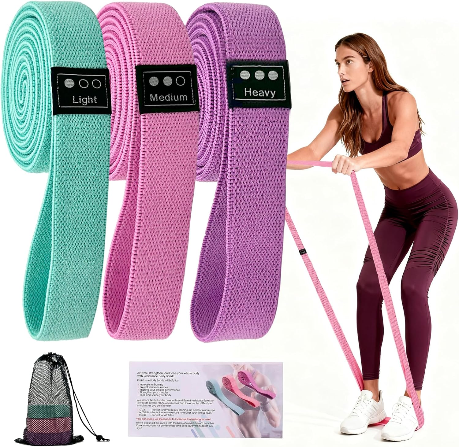 Fabric Resistance Bands Set for Working Out, 3-Level Workout Bands 18-70Lb, Long Resistance Bands for Women and Men | Elastic Bands for Exercise Bands, for Home Gym Workout, Yoga, Pilates