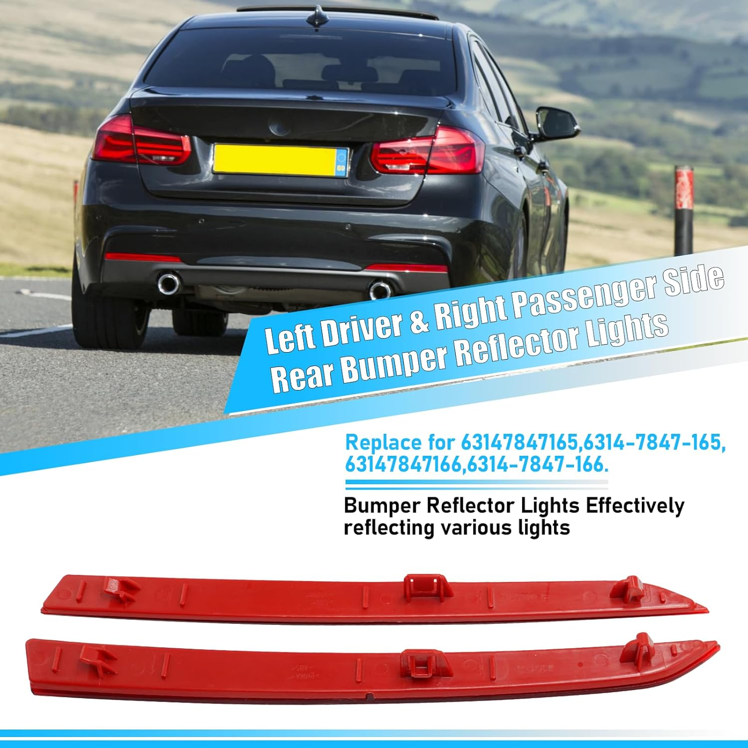 Jaronx Compatible with BMW Rear Bumper Reflector for 3 Series F30 Sedan/F31 Touring M Sport 2013-2018,For BMW 63147847165 63147847166 Left/Right Rear Bumper Red Marker Tail Reflector Light Replacement image number 3