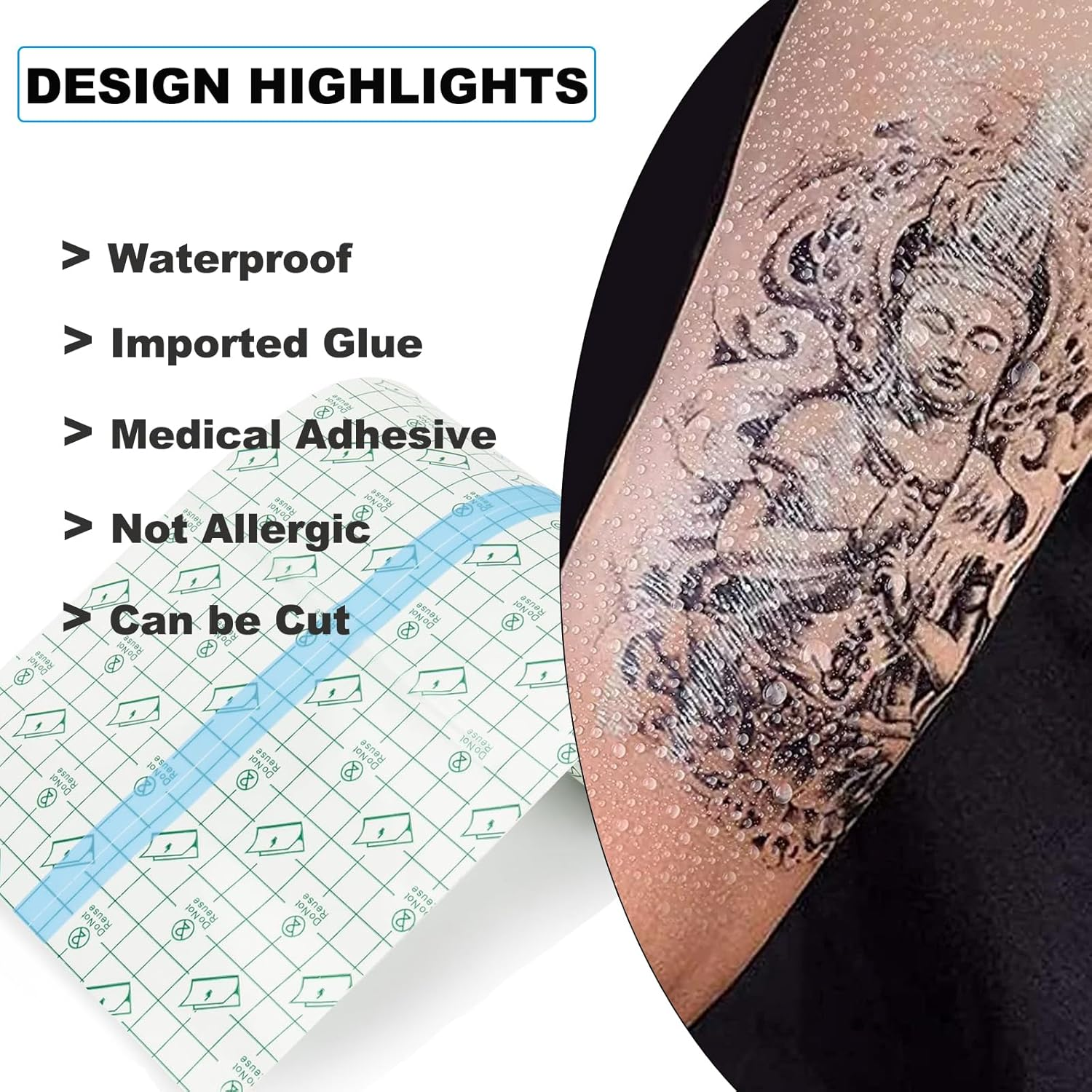 Yuelong Tattoo Aftercare Bandage 10&rdquo; X 2.2 Yd Waterproof Transparent Film, Second Skin Tattoo Cover up Patch Tattoo Protection Film for Artists, Studios & Fast Healing