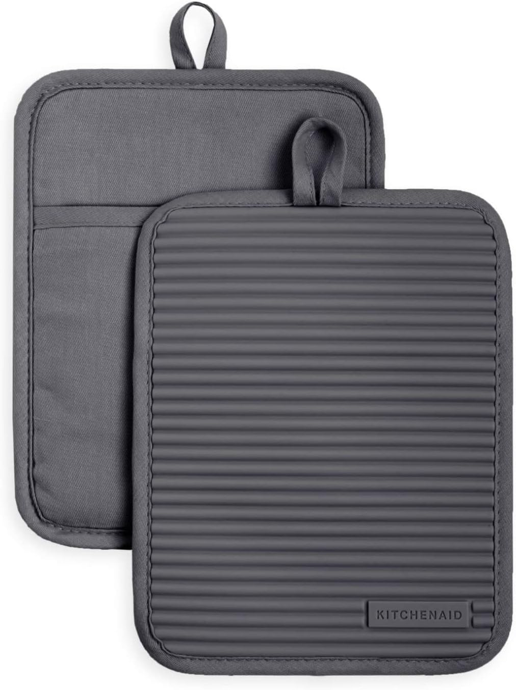 Kitchenaid Ribbed Soft Silicone Water Resistant Pot Holder Set, Onyx Black, 2 Piece Set