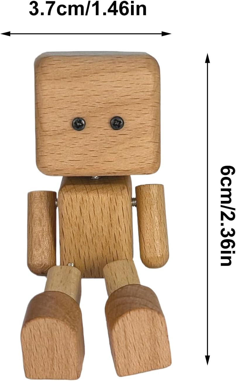 Shaking Wooden Man, Cute Shaking Feet Wooden Man Doll Figurine, Automotive Interior Decorations Display Ornaments for Long Driving Shelf Road Trip Home Desk Tabletop - Covered Beech image number 6