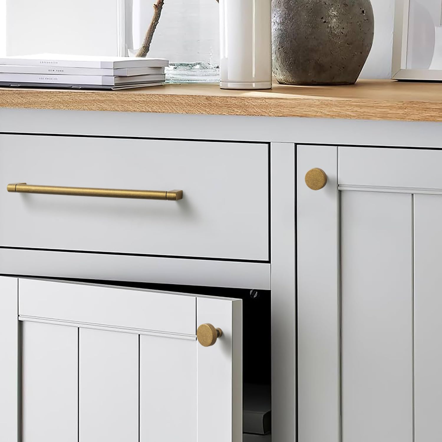 Goo-Ki 6 Pack Cabinet Knobs Antique Brass Drawer Knobs - Solid Zinc Alloy Single Hole/Screw Vintage Bronze Bar Cabinet Pulls Handles Retro Brass Kitchen Hardware image number 5