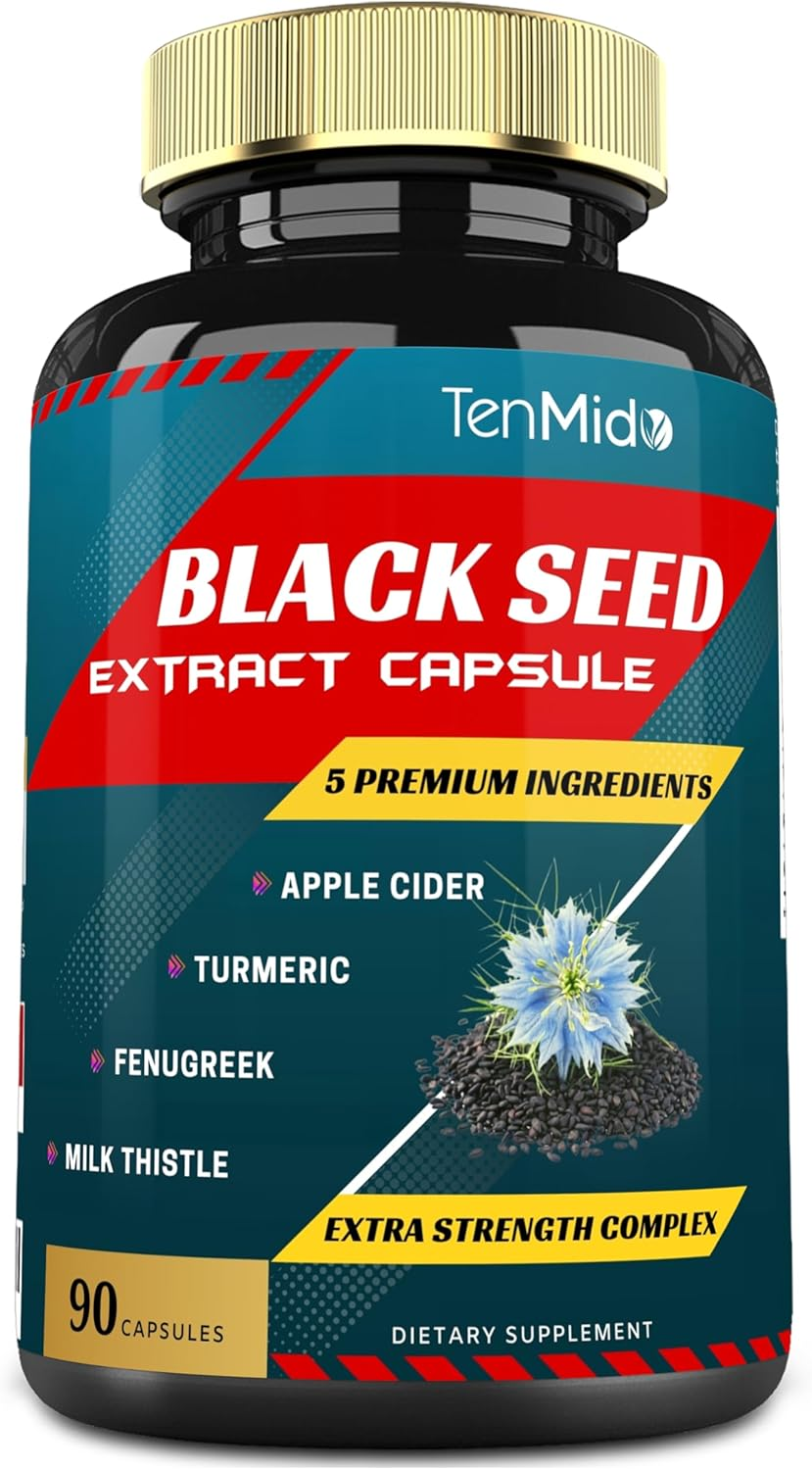 Black Seed Extract Capsules & Apple Cider, Turmeric, Fenugreek, Milk Thistle | Rich in Nutrients, Omega | Supports Immune, Digestive Health | Nigella Sativa Supplement, 90Caps