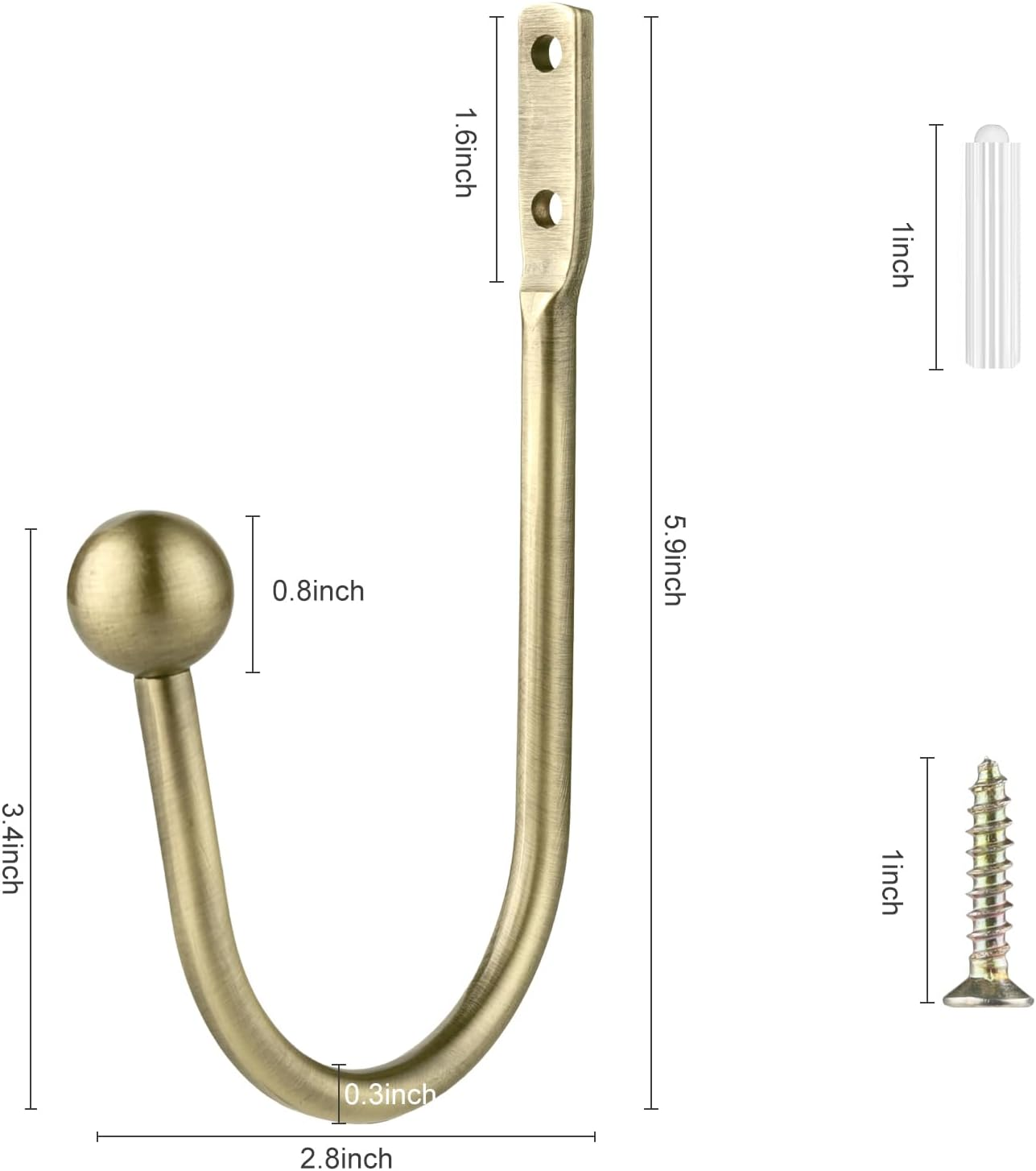 Curtain Holdbacks, 2Pcs Curtains Holder Wall Mounted Drapery Tiebacks Retro Window Hook for Home Decor, Antique Brass - 2Pcs-Silver image number 6