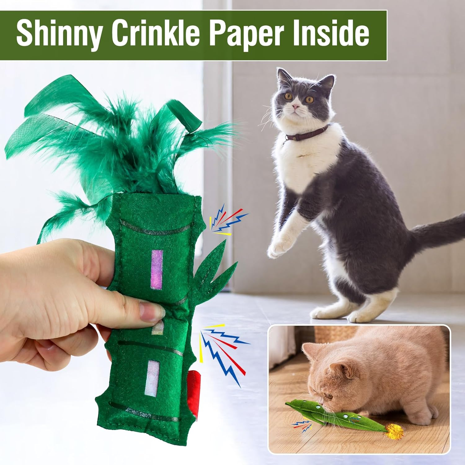 Catnip Toy,3Pcs Cat Chew Toys,Bite Resistant Catnip Toys with Soft PP Cotton and Crinkle Paper Inside,Interactive Cat Feather Toy for Indoor Cats and Kitten image number 2
